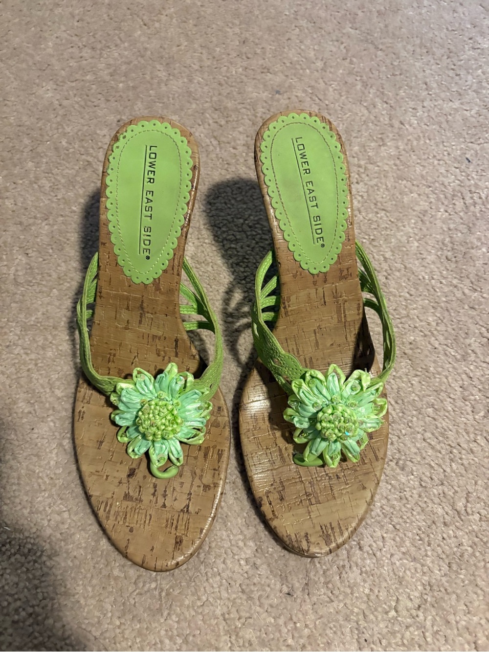 LOWER EAST SIDE Lime Green Floral Cork Slide Mules